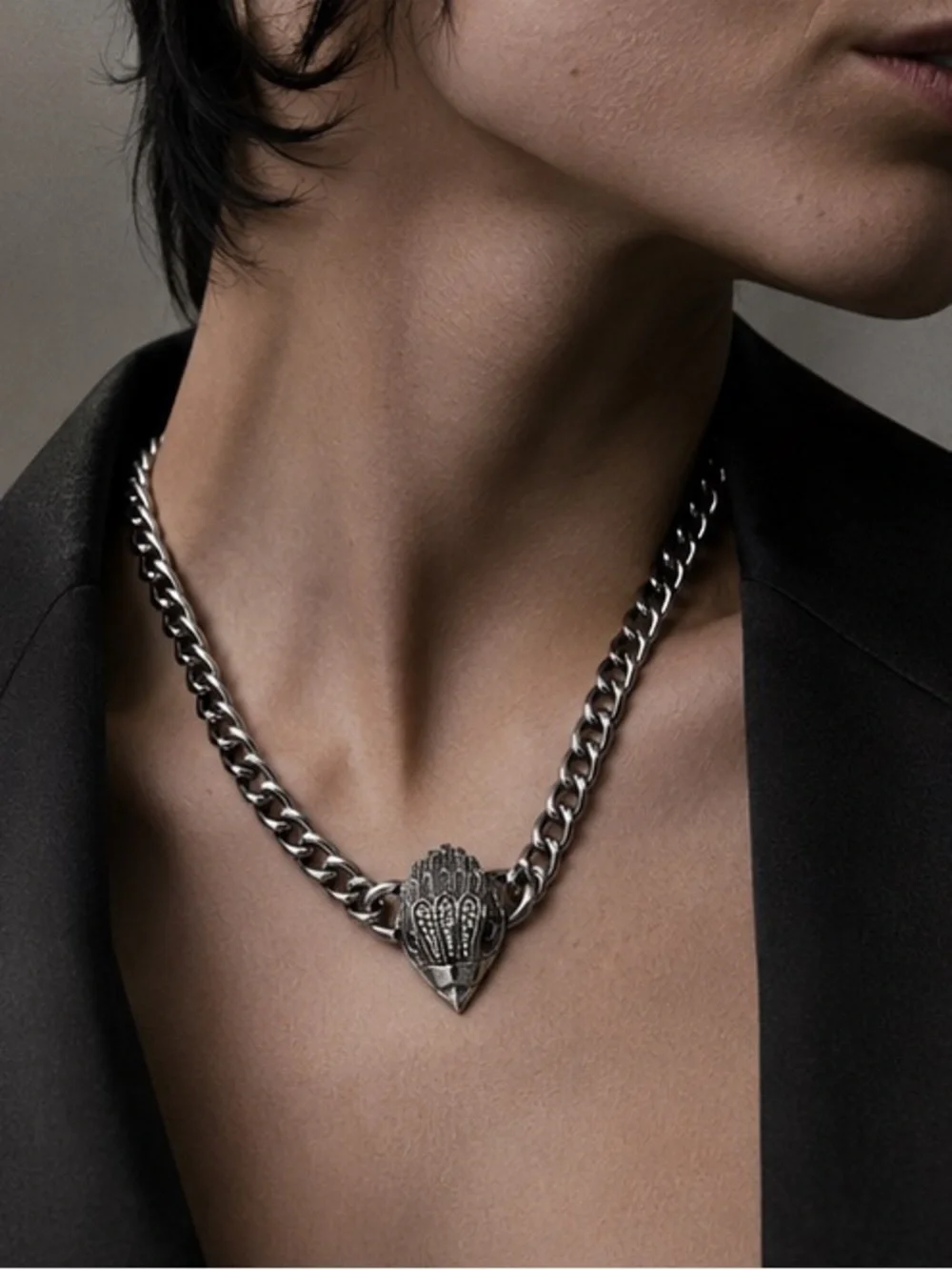 Silver Sculptural Chain Necklace Gothic Luxe Statement Jewelry